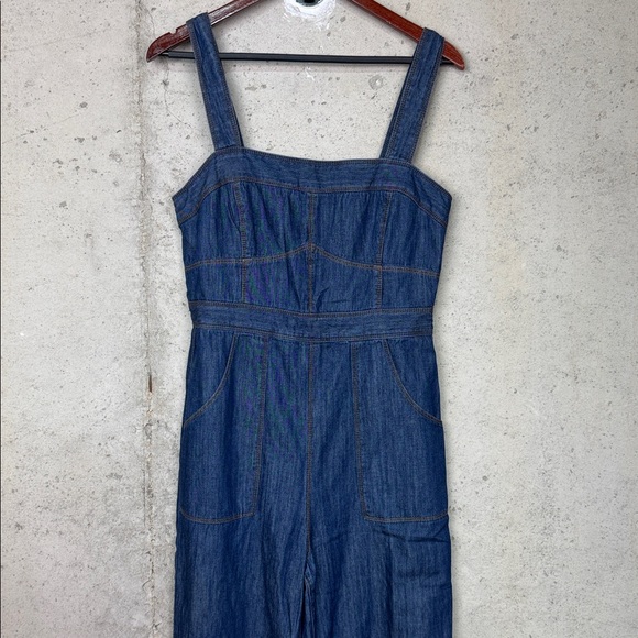 Anthropologie ett:twa Denim Chambray Flared Jumpsuit sz 6 - Picture 5 of 11